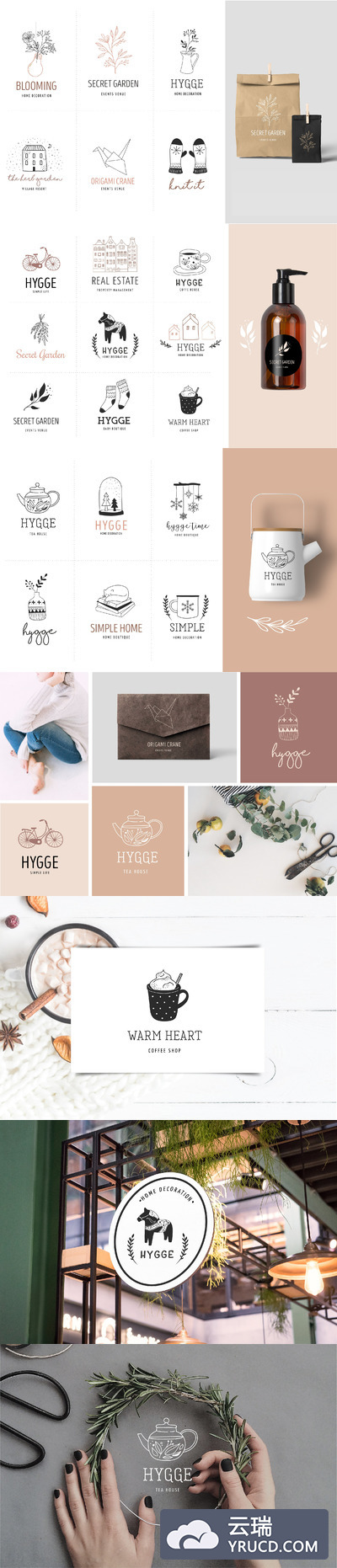 欧式手绘风格Logo设计模板 Hygge - premade logo collection