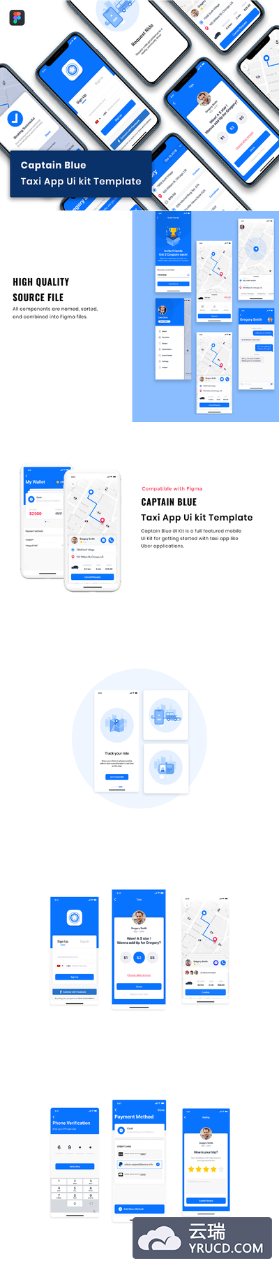 蓝色打车租车多功能 APP UI KIT 套装模板下载 ui设计app iOS Ui [Fig]