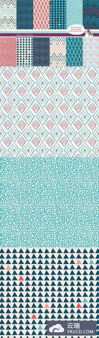 手绘几何纸张背景纹理 Hand Made Geometric Digital Papers