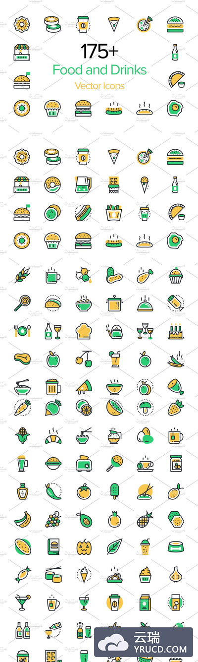 175+食物和饮料图标素材 175+ Food and Drinks Icons Set