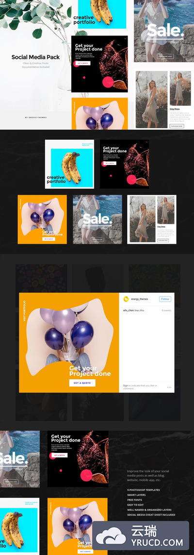 时尚高端简约多用途的高品质社交媒体banner海报设计模板集合