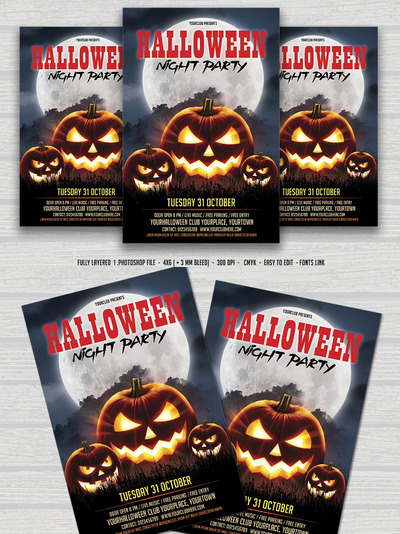 惊悚万圣节宣传海报模板 Halloween Party Flyer