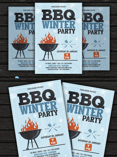 冬季烧烤海报背景模板 BBQ Winter Party