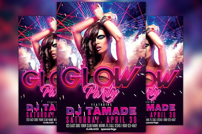 舞会派对海报制作模板 Glow Party Flyer Template