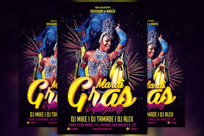 人物演出宣传海报模板 Mardi Gras Afterparty Flyer Template