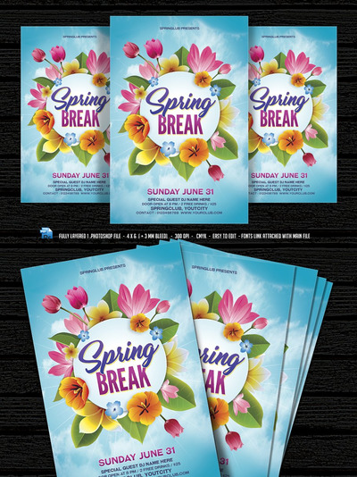 春季花卉海报设计模板 Spring Break Flyer