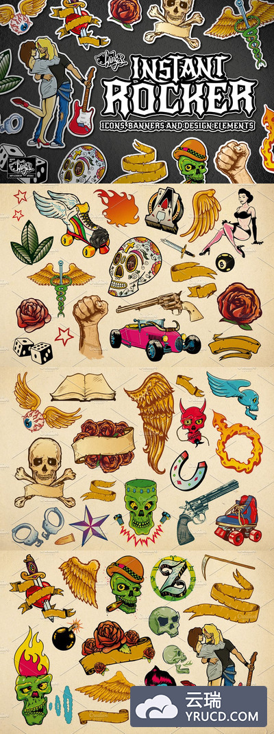 卡通纹身插画素材 Heavy Metal Illustrations