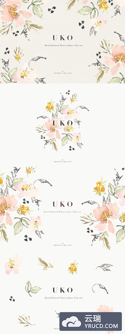 水彩花卉素材剪贴画 Watercolour Clip Art - Uko