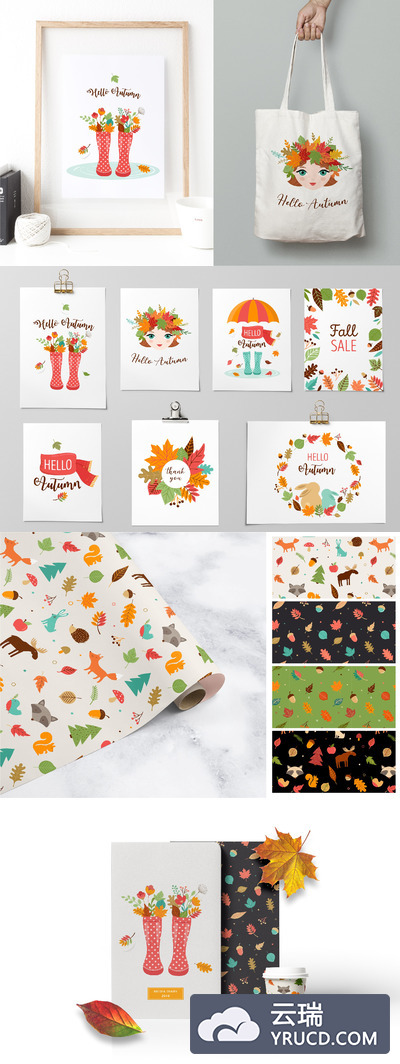 秋季元素插画 Hello Autumn