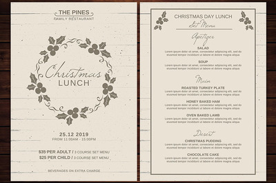 怀旧圣诞节菜单传单模板 Christmas Menu Flyer Template