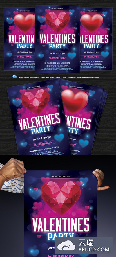 多边形情人节海报设计 Valentines Day Flyer