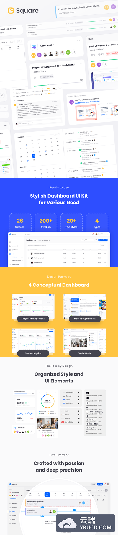 卡片式流行后台仪表盘网页UI界面套装 后台ui ui网页[Sketch]
