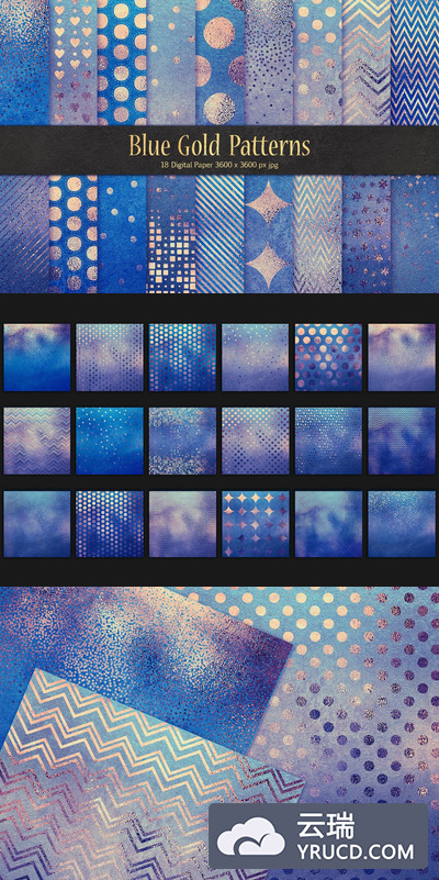 蓝金图案和金属箔纸纹理素材