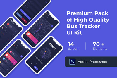 适用于Photoshop的打车软件公交车定位地图跟踪APP UI KITS（psd）