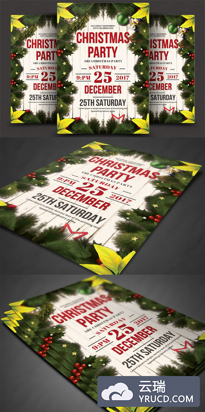 怀旧圣诞节海报设计模板 Christmas Party Flyer