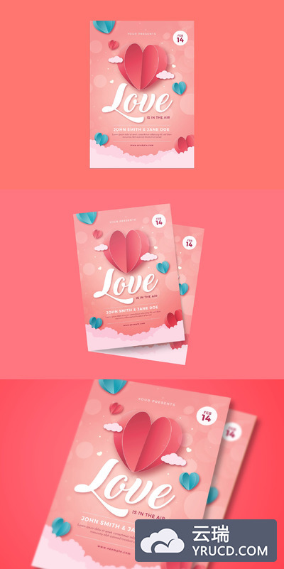 可爱的情人节爱心海报设计 Valentine Event Flyer