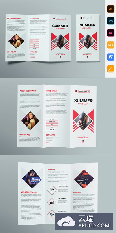 音乐活动宣传折页模板 三折页 宣传单 活动宣传单页设计[Ai,indd,PSD]