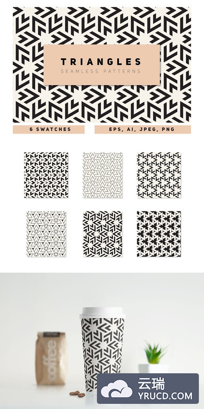 几何无缝图形背景 Bold Triangles Seamless Patterns Set