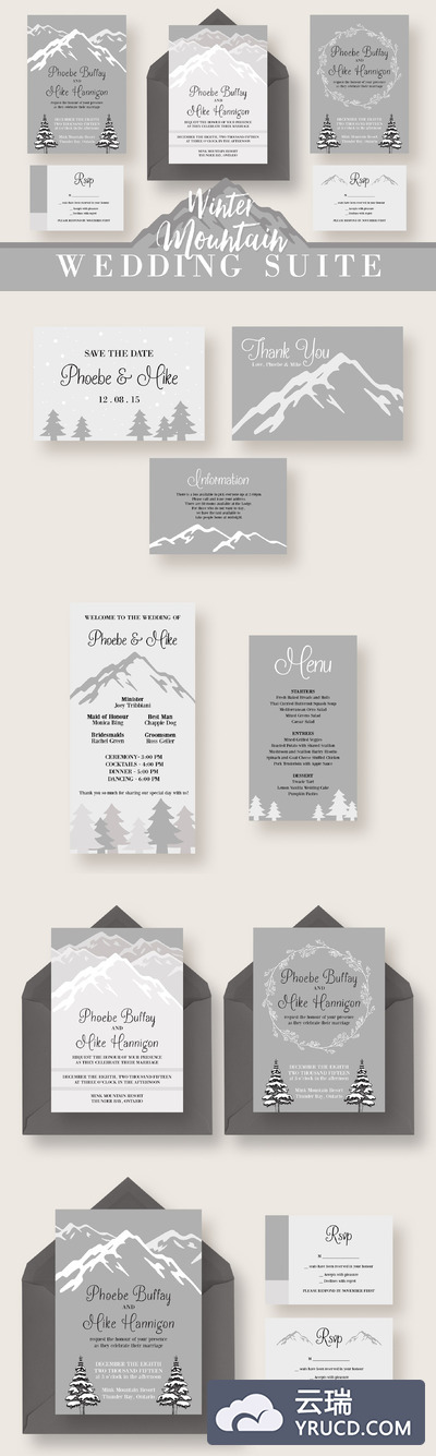 冬季婚礼邀请函模板 Winter Mountain Wedding Suite