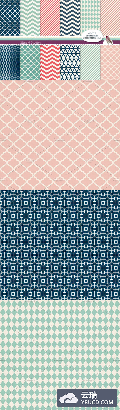 柔和的几何图案背景 Gentle Geometry Digital Patterns