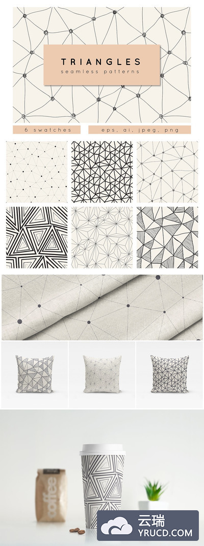 多边形无缝背景纹理 Triangles. Seamless Patterns. Set 1