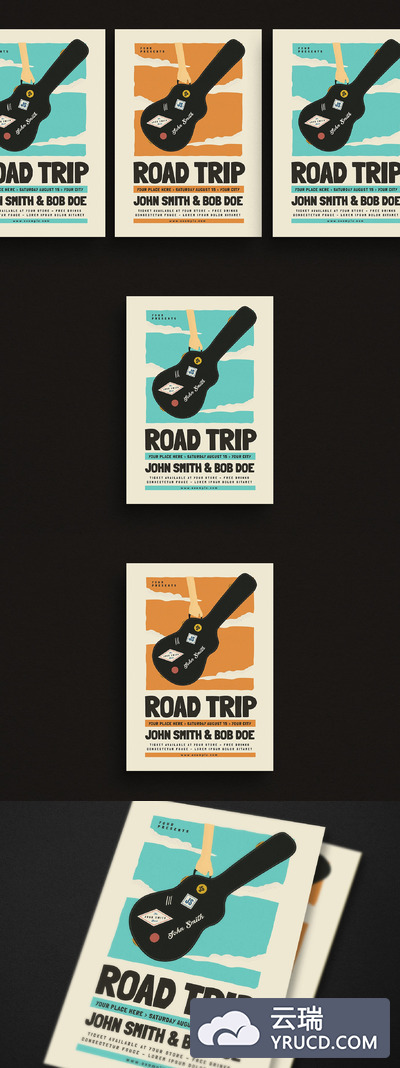 怀旧音乐演出活动传单模板 Road Trip Gigs Event Flyer