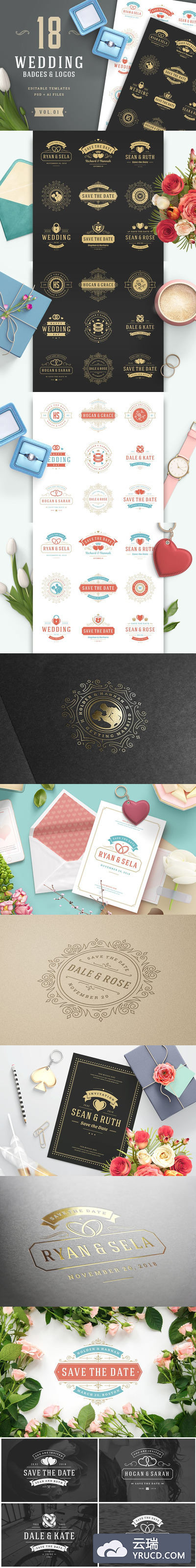 婚礼logo元素模板 18 Wedding Logos and Badges