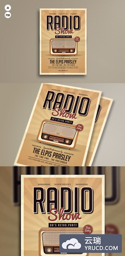 经典收音机海报制作 Retro Radio Party Flyer