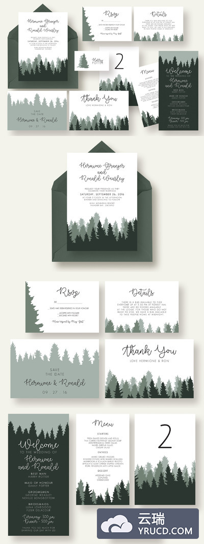 清新婚礼邀请函模板 Woods Wedding Invitation Suite