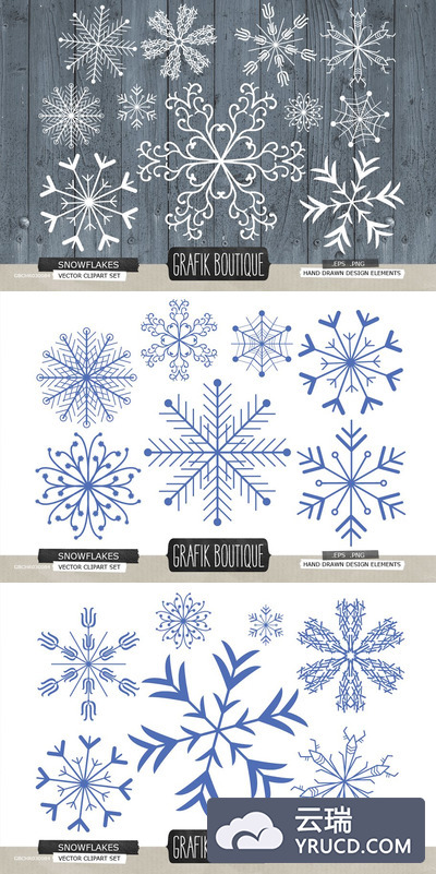 雪花圣诞节素材插画 Snowflakes christmas rustic wood