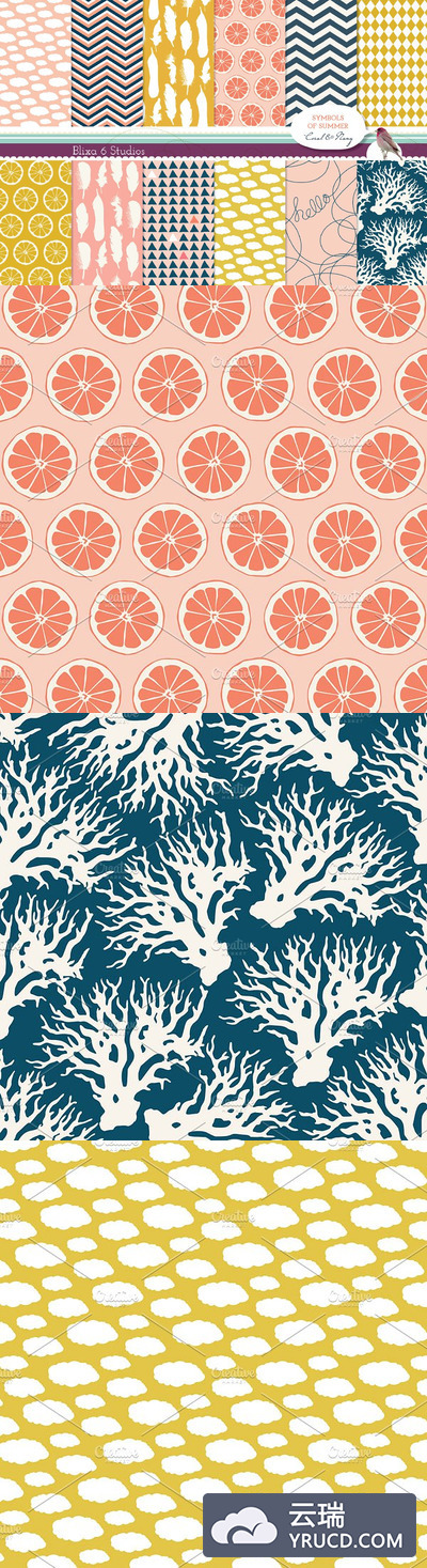 夏季元素柠檬图案背景 Summery Lemon Digital Patterns