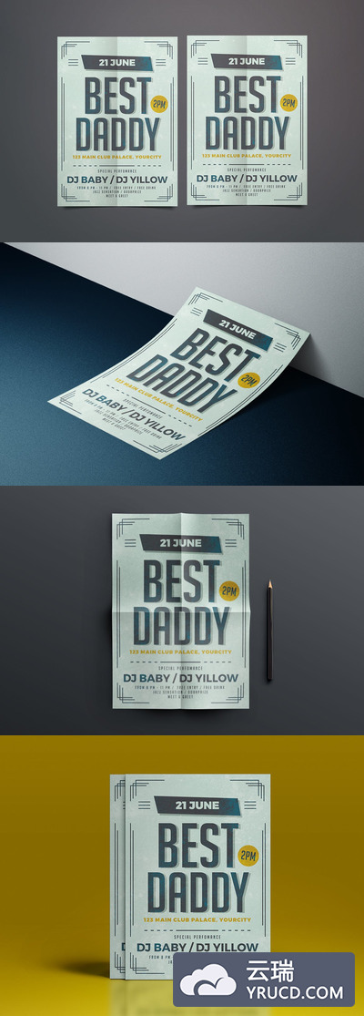 高端优雅低调复古风格的父亲节海报传单DM设计模板