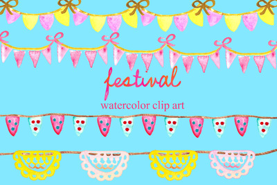 节日水彩素材 Festival watercolor garland