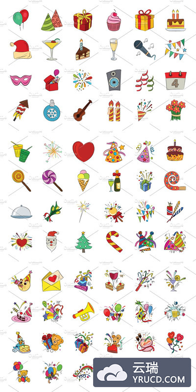 手绘庆祝图标素材 Celebration Hand Drawn Vector Icons