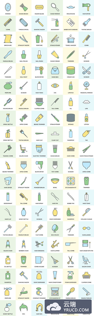 100+美发沙龙或理发图标素材 100+ Hair Salon or Barber Icons Set