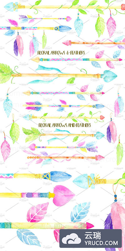 水彩花卉箭头插画 Watercolor Clipart Floral Arrows