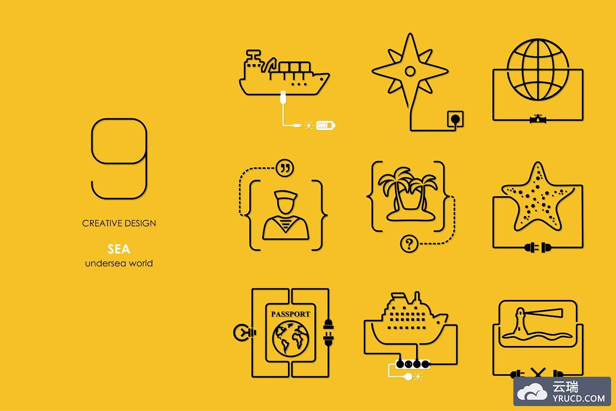 扁平化概念图标 Sea: connection flat design