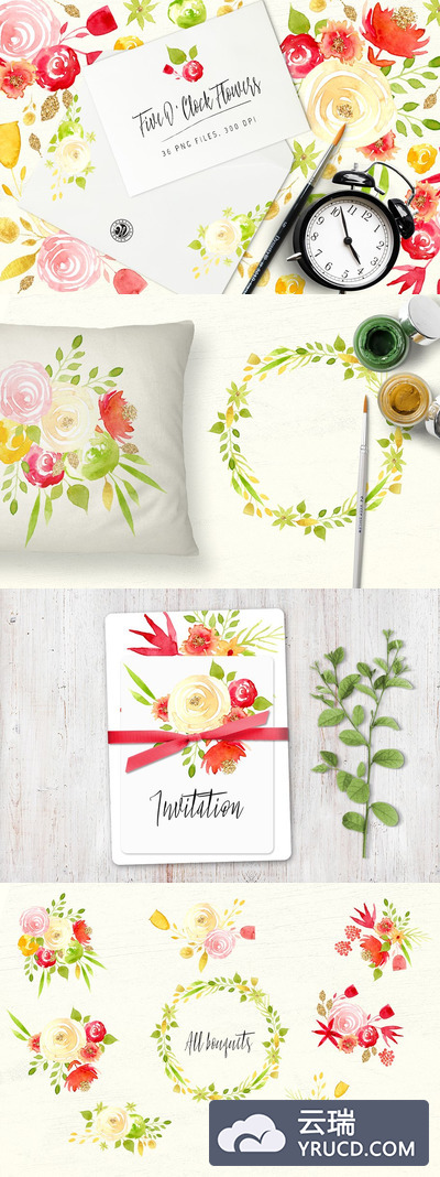 水彩插画素材 Five O'Clock Flowers