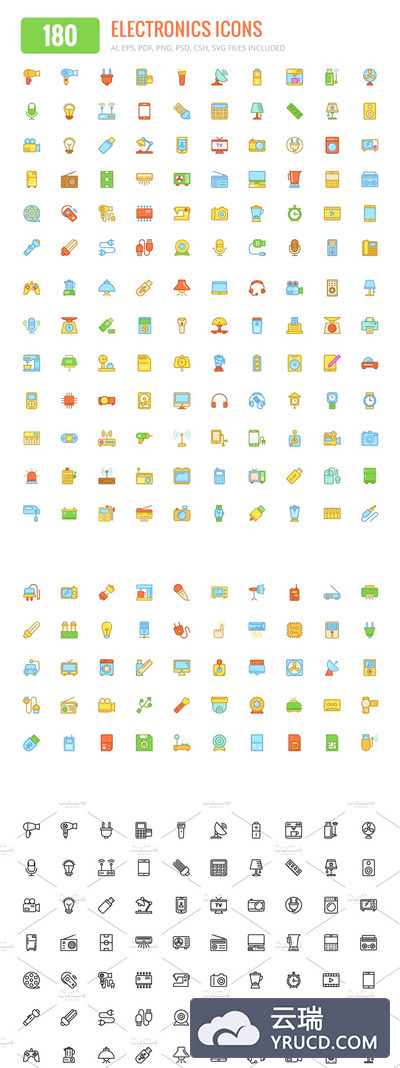 电子设备线型图标素材 180 Electronics Colored & Line Icons