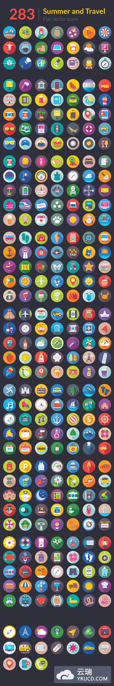 283 Summer and Travel Flat Icons