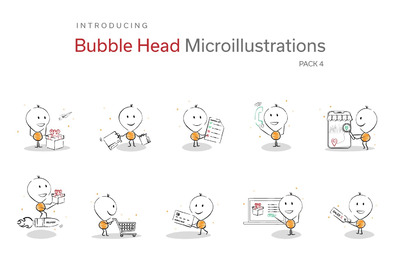 清新时尚简约搞笑可爱的泡泡头吉祥物微插图 – 电子商务