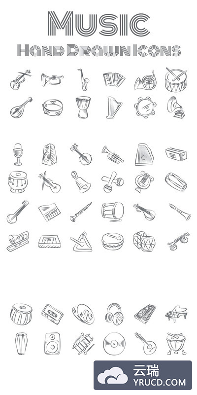 手绘音乐图标素材 Music Hand Drawn Icons