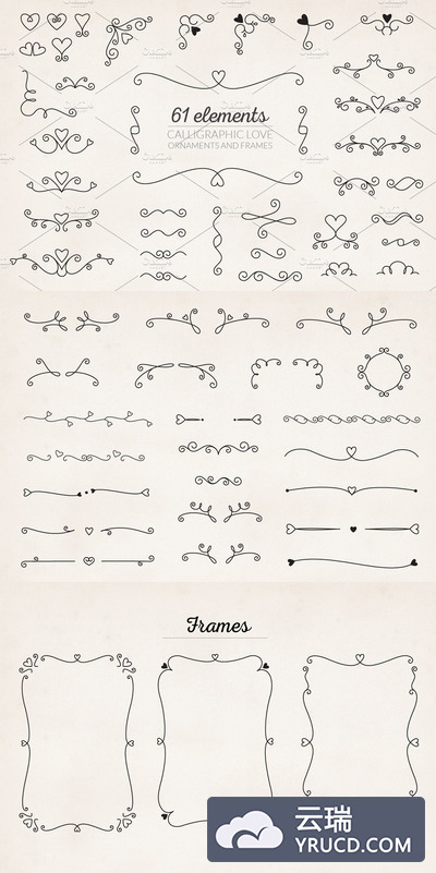 爱情矢量插画素材 Caligraphic Love Ornaments & Frames