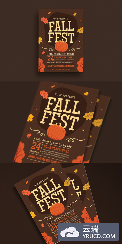 感恩节秋季元素海报设计 Fall Festival Flyer