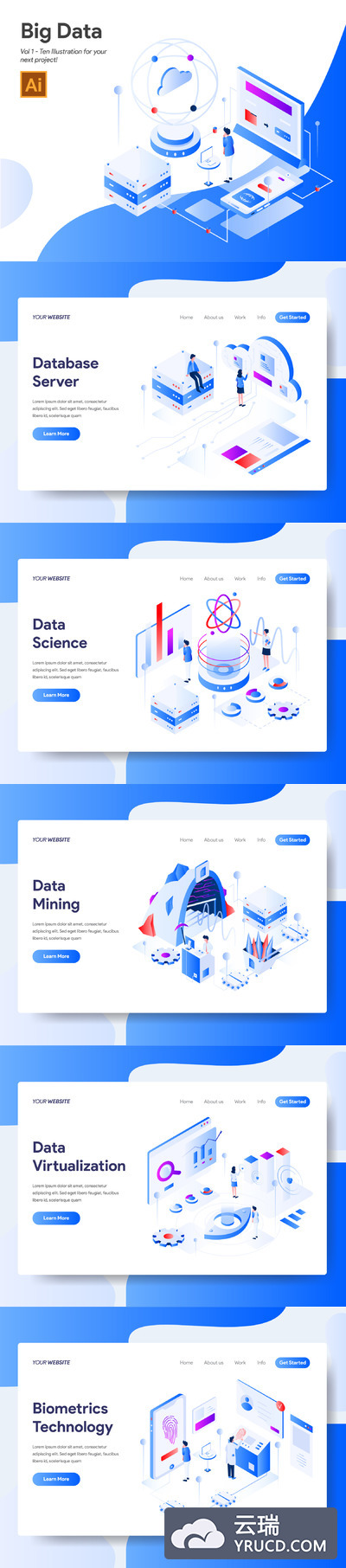 2.5D 大数据概念插画素材套装[Ai]