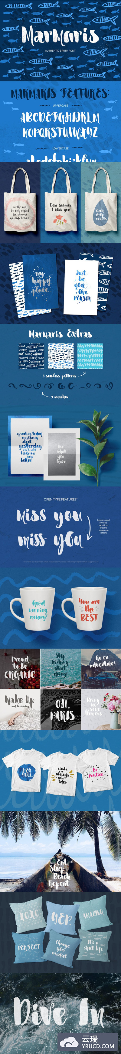 可爱的趣味字体 Marmaris brush font + extras