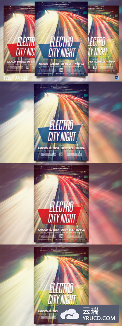 城市音乐海报制作 Electro City Night Flyer