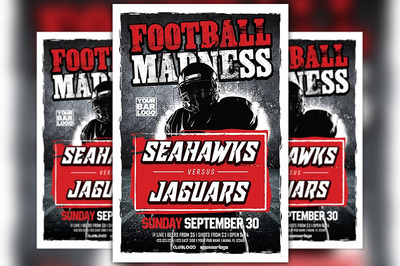 酷炫足球运动海报设计 Football Madness Sports Flyer