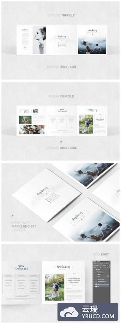 时尚方形画册模板 Square Trifold