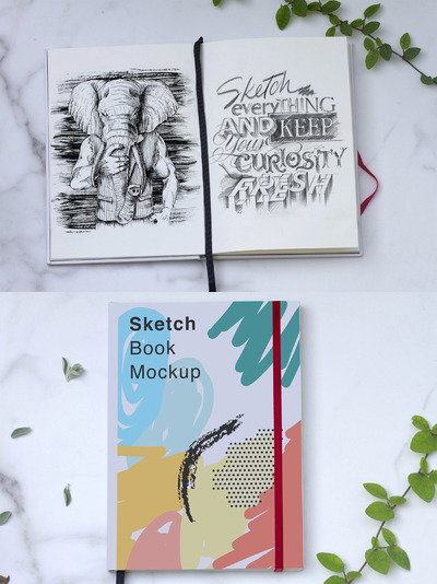 好用的插画素描本绘画本手绘本样机 插画展示样机[PSD]